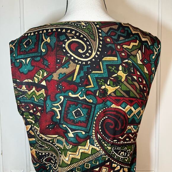 Red Green Cream Sleeveless Button Up Blouse Size Large - Picture 6 of 8